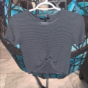 Black and white stripped draw string crop top